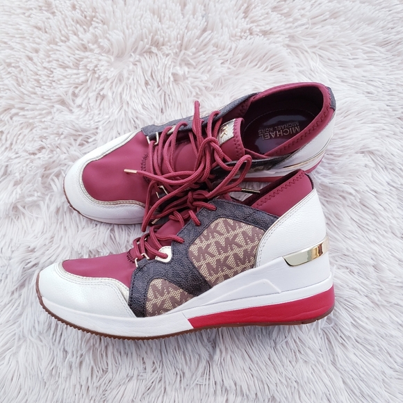 Michael Kors Shoes - Michael Kors Liv Trainer Women's MK Signature Brandy Multi Wedge size 9